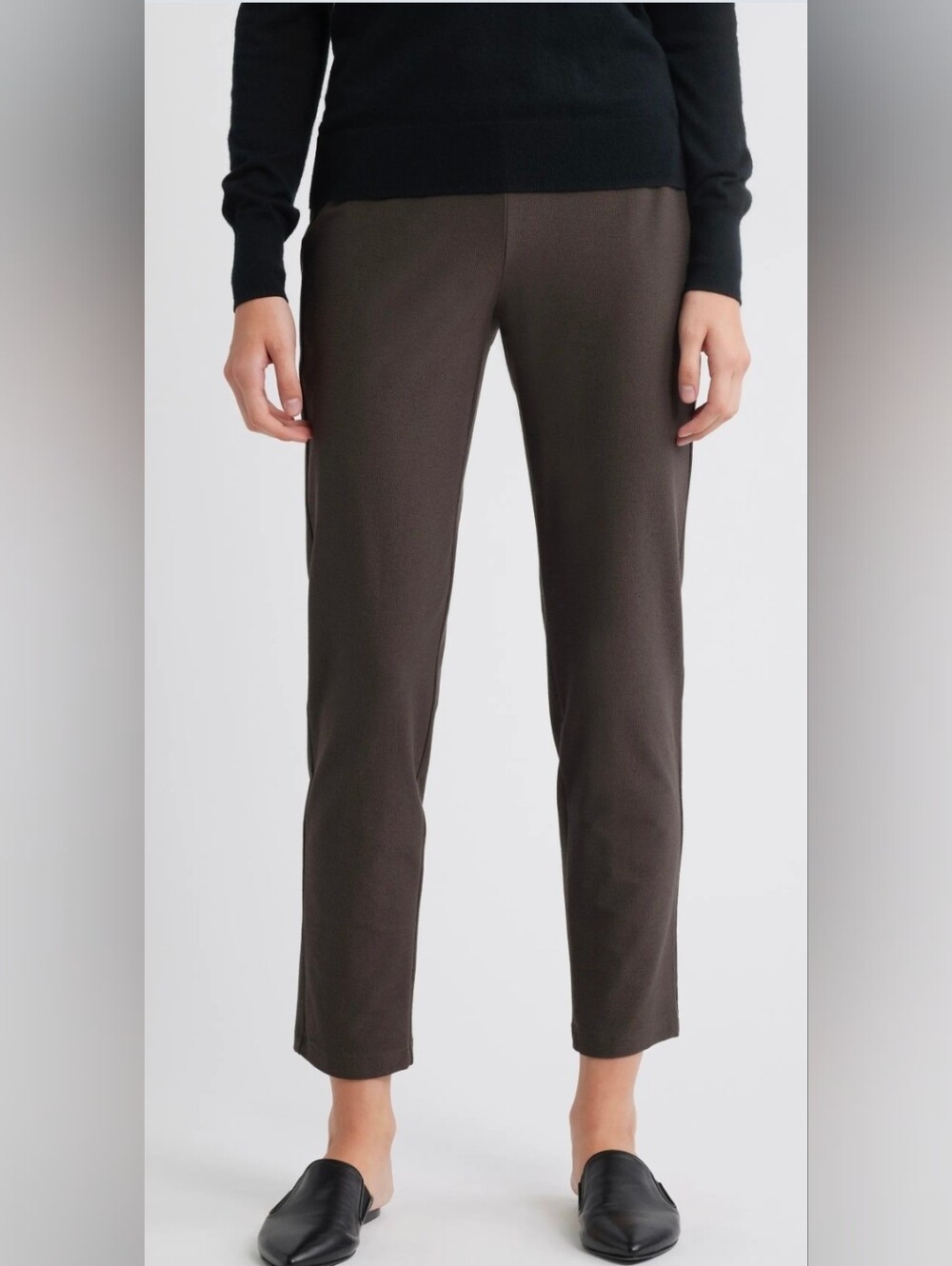 Eileen Fisher Washable Stretch Crepe Slim Ankle Pant Chocolate Brown Sz Large